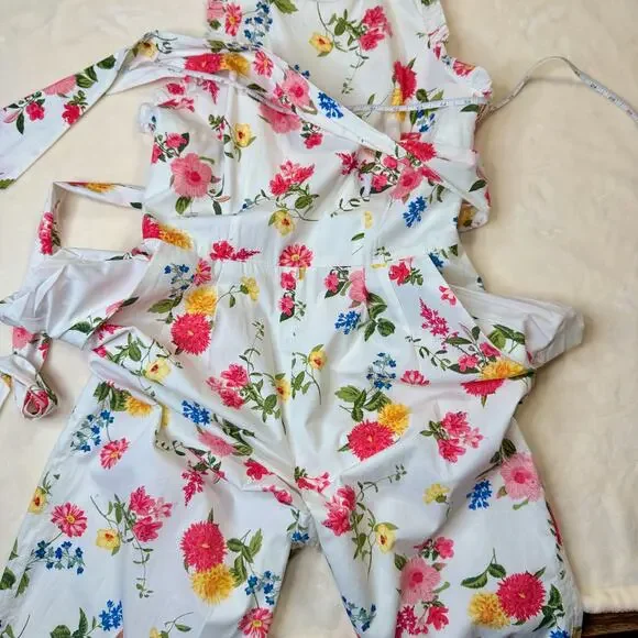 Gal Meets Glam Beverly Ruffle Floral Cotton Wide Leg Jumpsuit White Women’s 4 - Picture 11 of 16